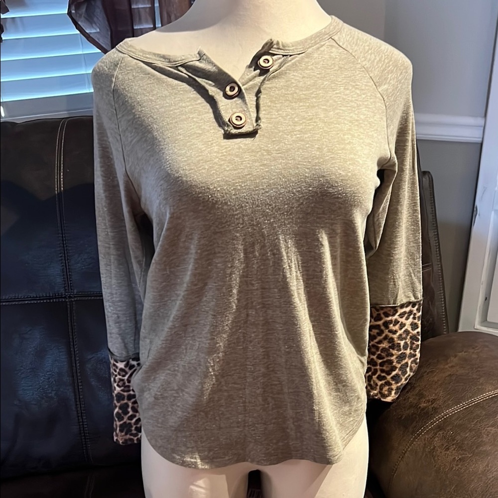 Tan Cream Fitted Polo T-Shirt 3/4 Sleeve